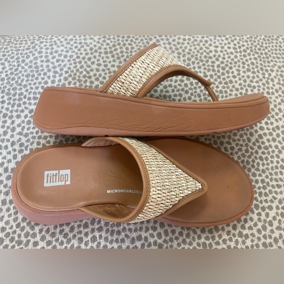 Fitflop womens f-mode platform woven raffia tan sandals - Picture 5 of 10